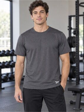 NWT New Reebok Sonic Bolt Short Sleeve Crewneck T-Shirt In Ebony Heather Size L
